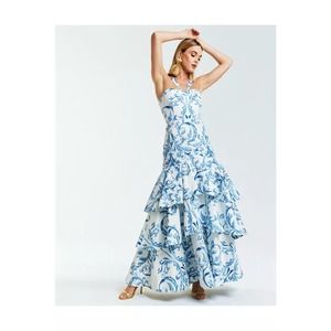 NWT $795  Mestiza Victoria Tiered Convertible Sweetheart Gown blue white dress